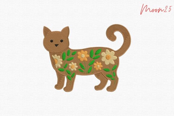 Download Floral Cat Embroidery Love Design - Premium Resources